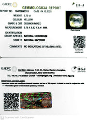 5.75/CT Natural Yellow Sapphire With Govt Lab Certificate (16650)